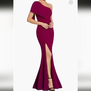 NWT Dress the population Georgina one shoulder bow crepe gown